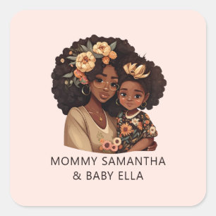 Personalised Black Mum and Daughter (19) Square Sticker