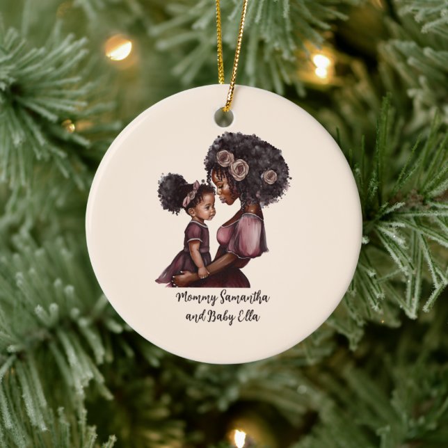 Personalised Black Mum and Daughter (1) Ceramic Ornament (Tree)
