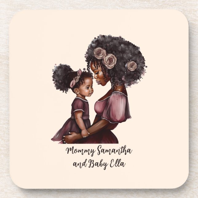Personalised Black Mum and Daughter (1) Coaster (Front)