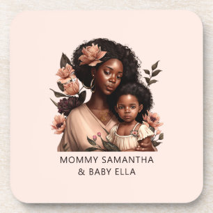 Personalised Black Mum and Daughter (21) Coaster