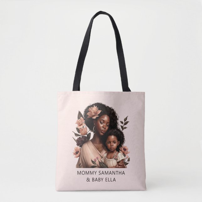 Personalised Black Mum and Daughter (21) Tote Bag (Front)