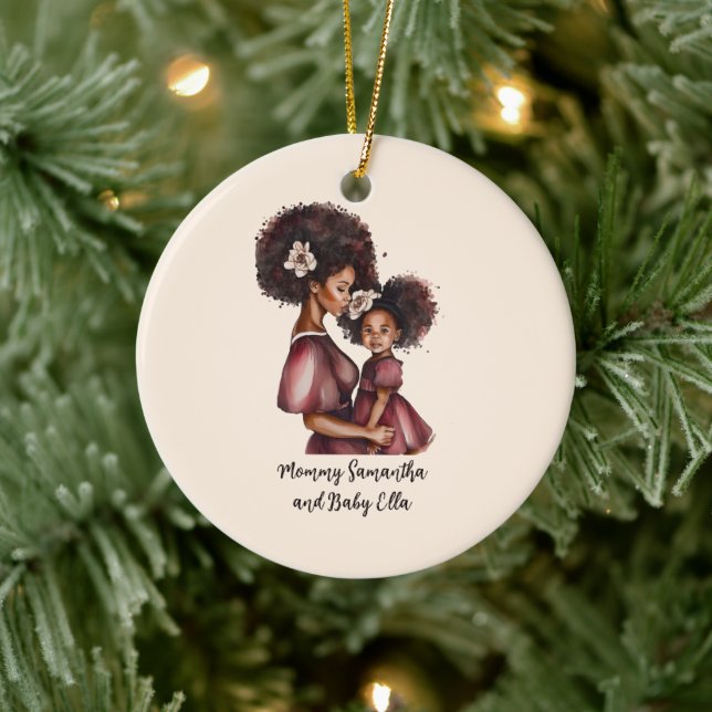 Personalised Black Mum and Daughter (2) Ceramic Ornament (Tree)