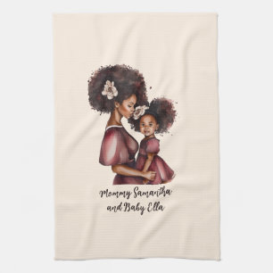 Personalised Black Mum and Daughter (2) Tea Towel