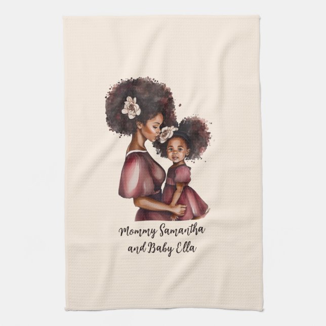 Personalised Black Mum and Daughter (2) Tea Towel (Vertical)