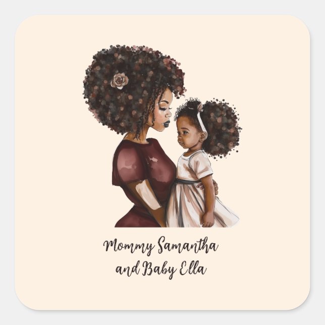 Personalised Black Mum and Daughter (3) Square Sticker (Front)