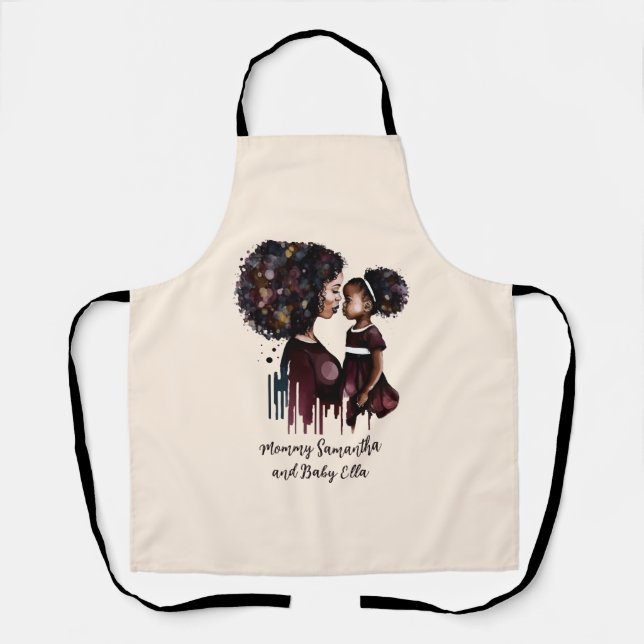 Personalised Black Mum and Daughter (4) Apron (Front)