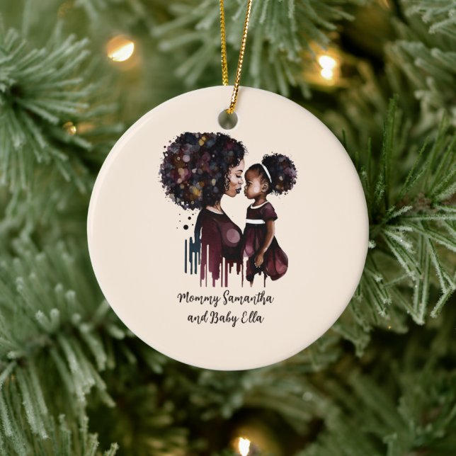 Personalised Black Mum and Daughter (4) Ceramic Ornament (Tree)