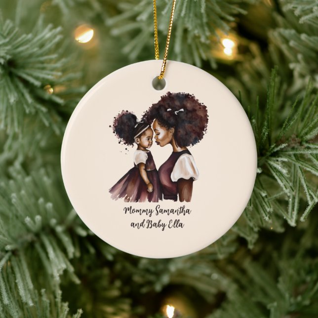 Personalised Black Mum and Daughter (5) Ceramic Ornament (Tree)