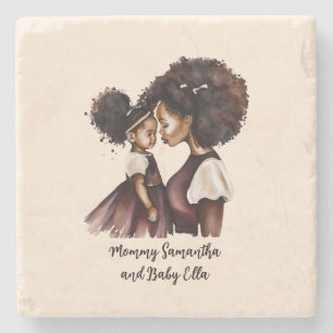 Personalised Black Mum and Daughter (5) Stone Coaster
