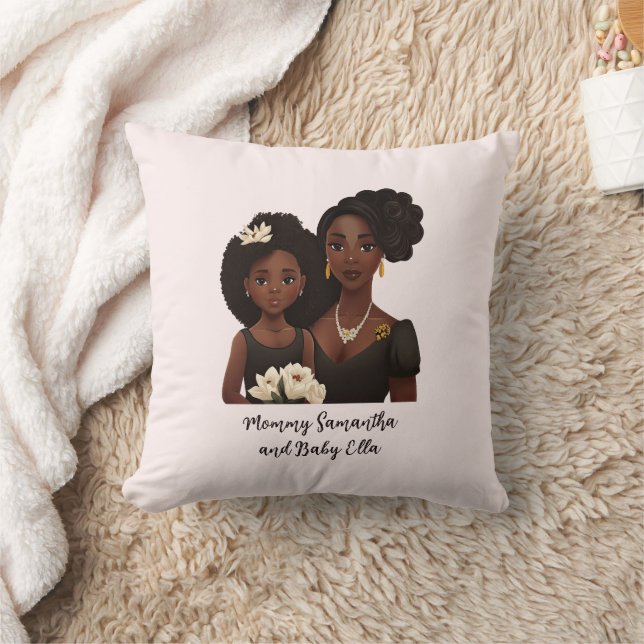 Personalised Black Mum and Daughter (6) Cushion (Blanket)