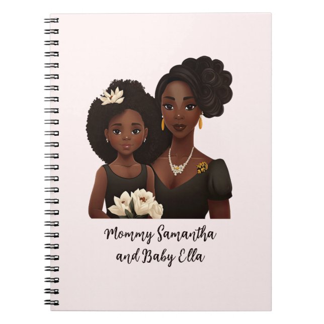 Personalised Black Mum and Daughter (6) Notebook (Front)