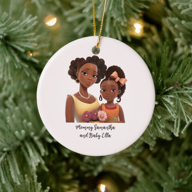 Personalised Black Mum and Daughter (7) Ceramic Ornament (Tree)