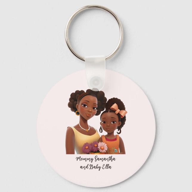 Personalised Black Mum and Daughter (7) Key Ring (Front)