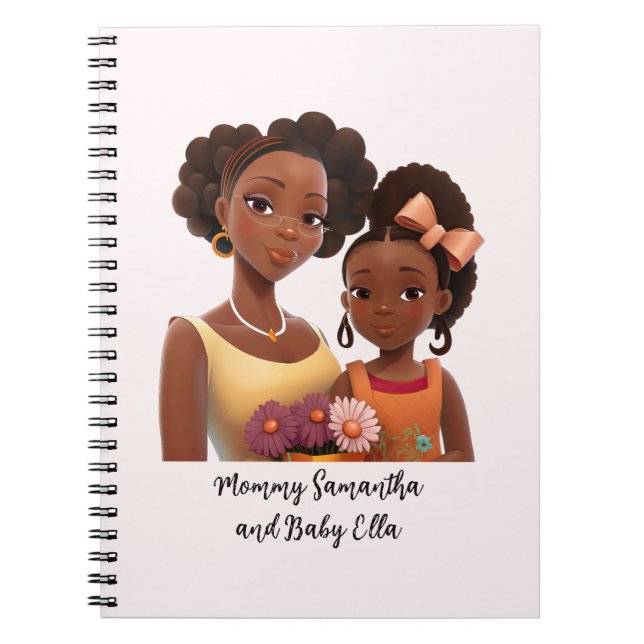 Personalised Black Mum and Daughter (7) Notebook (Front)