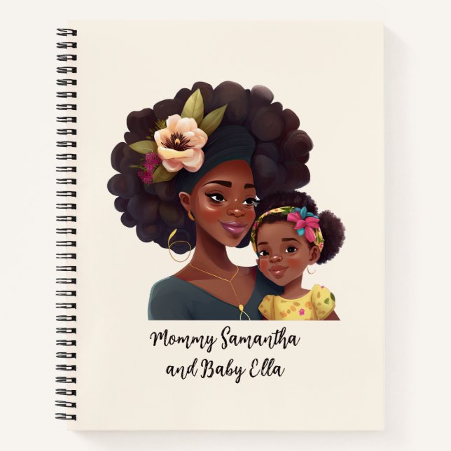 Personalised Black Mum and Daughter (8) Notebook (Front)