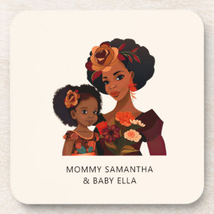 Personalised Black Mum and Daughter (9) Coaster