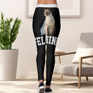 Personalised Black Name Cute Siamese Cat Pet Photo Leggings