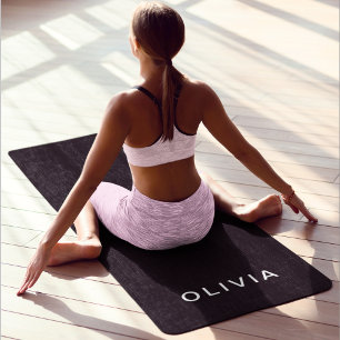 Personalised Black & Name Monogram Elegant Yoga Mat