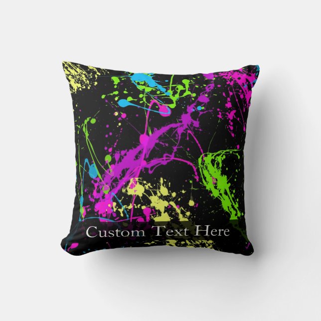 Personalised Black/Neon Splatter Cushion (Front)