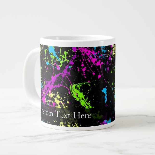 Personalised Black/Neon Splatter Large Coffee Mug (Front Left)
