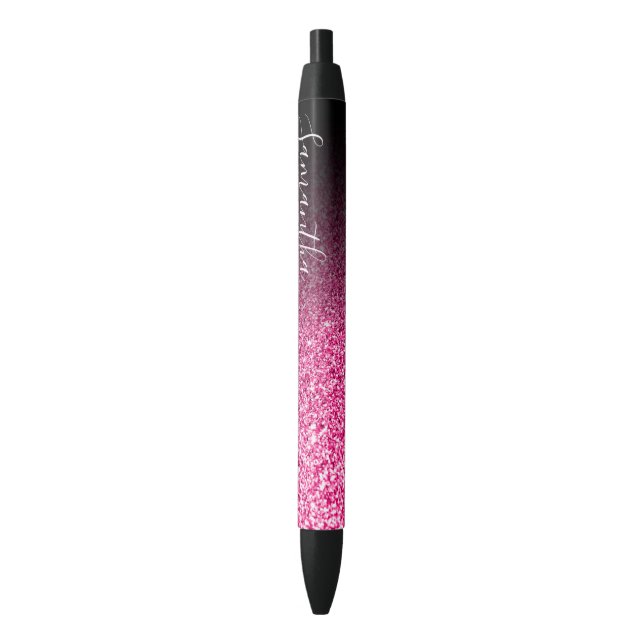 Personalised Black Ombre Faux Hot Pink Glitter Black Ink Pen (Front Vertical)