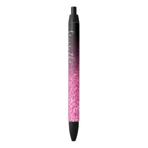 Personalised Black Ombre Faux Hot Pink Glitter Ink Pen