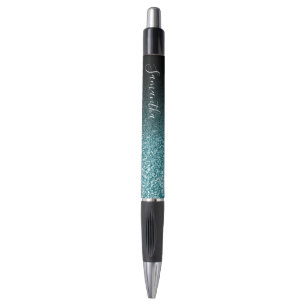 Personalised Black Ombre Faux Teal Glitter
