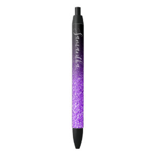 Personalised Black Ombre Faux Violet Glitter Black Ink Pen