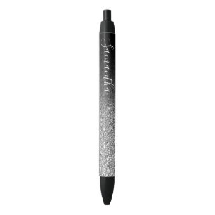 Personalised Black Ombre Silver Glitter Ink Pen