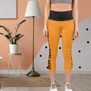 Personalised Black Orange Pet Cat Name Capri Leggings