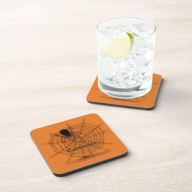 Personalised Black & Orange Spider Web  Coasters (Right Side)