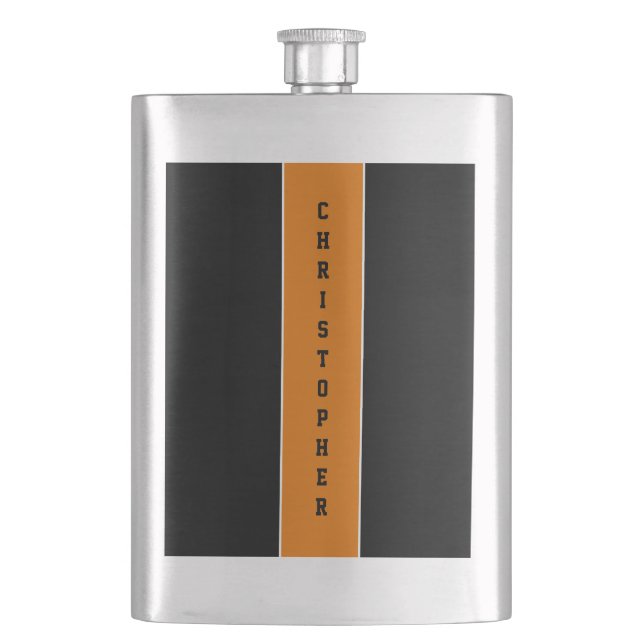 Personalised Black Orange Stripe Masculine Flask (Front)