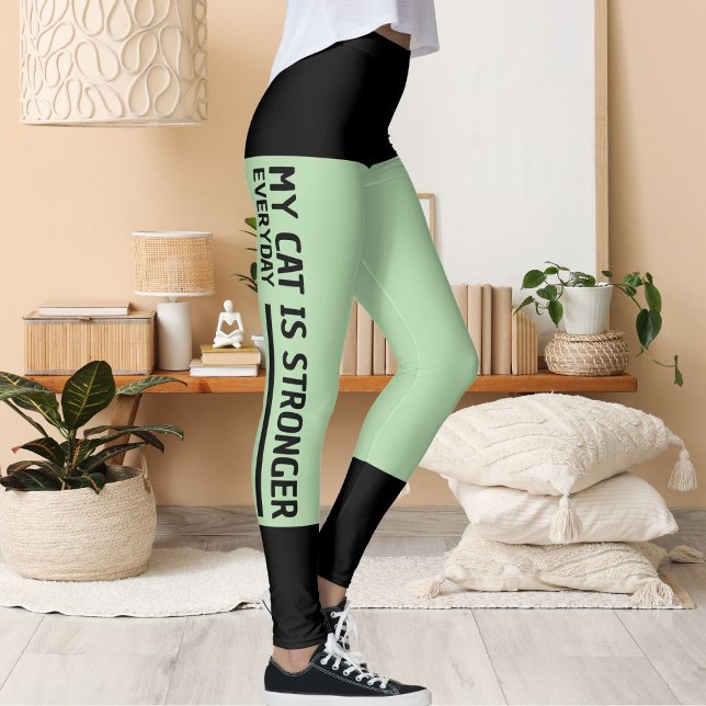 Personalised Black Pale Green Stripes Cat Retro Leggings (Creator Uploaded)