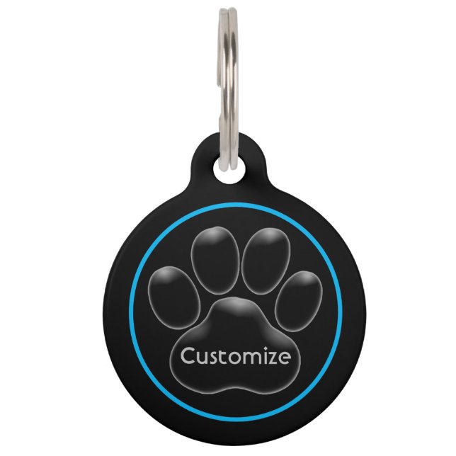 Personalised Black Paw Print Pet Tag (Front)