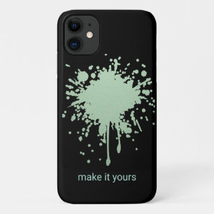 Personalised Black Phone Case with Green Ink Blot.