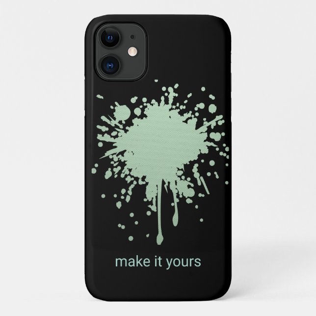 Personalised Black Phone Case with Green Ink Blot. (Back)
