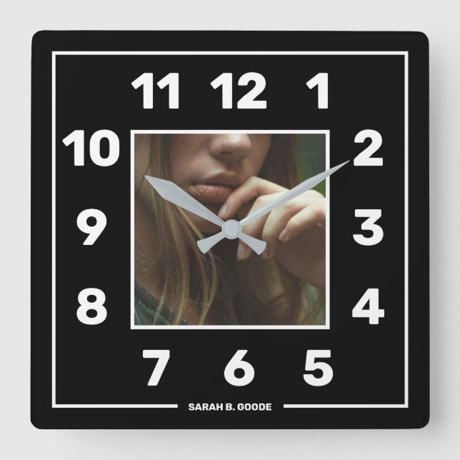 Personalised Black Photo Square Wall Clock (Front)