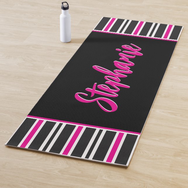 Personalised Black, Pink and White Stripes Yoga Mat (In Situ)