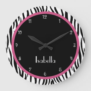 Personalised Black, Pink and Zebra Print Clock