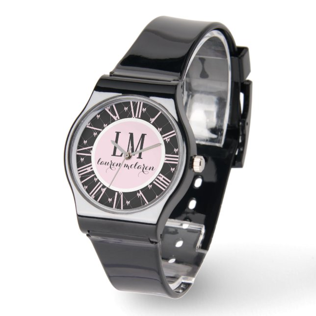 Personalised Black & Pink Bow Watch (Angle)