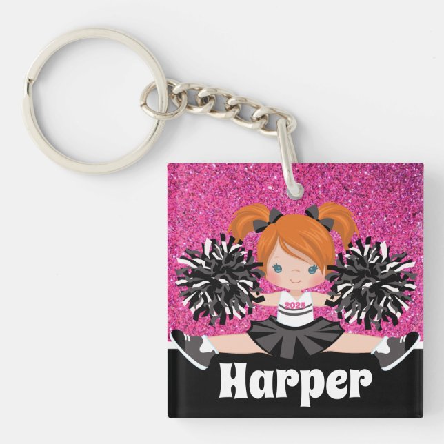 Personalised Black & Pink Cheerleading Keychain (Front)