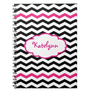 Personalised Black Pink Chevron Spiral Notebook
