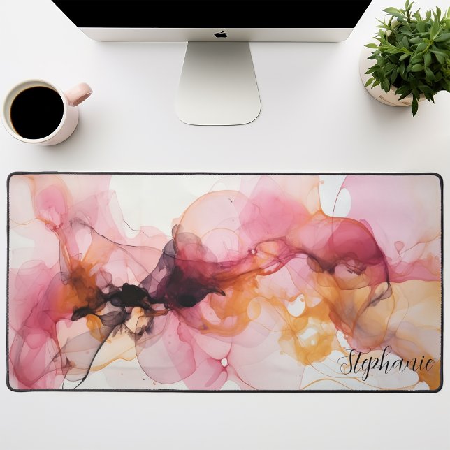 Personalised Black Pink Gold Liquid Waves Desk Mat (Creator Uploaded)