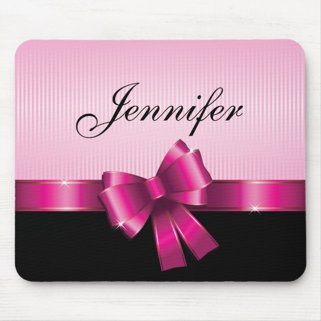 Personalised Black PINK GRADIENT Stripes PINK BOW Mouse Pad (Front)