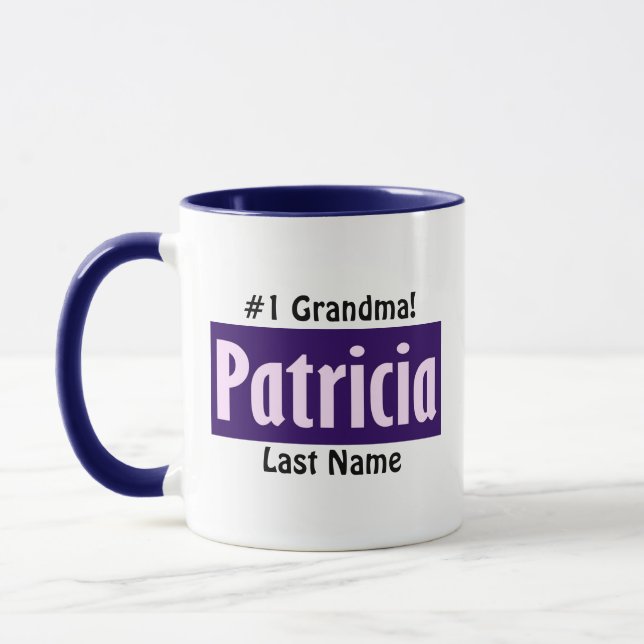 Personalised Black, Pink, Purple "Patricia" Name Mug (Left)