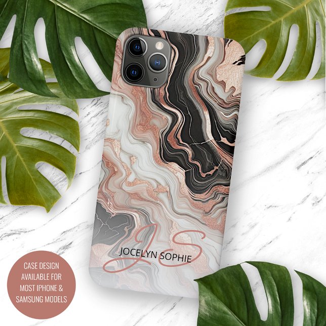 Personalised Black Pink Rose Gold Marble Art Case-Mate iPhone Case (Creator Uploaded)