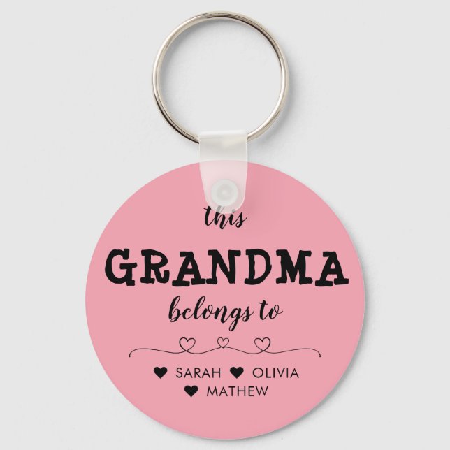 Personalised Black Pink This Grandma Belongs to Key Ring (Front)