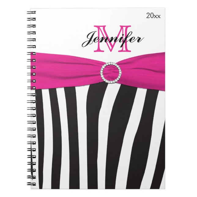 Personalised Black Pink White Striped Notebook (Front)