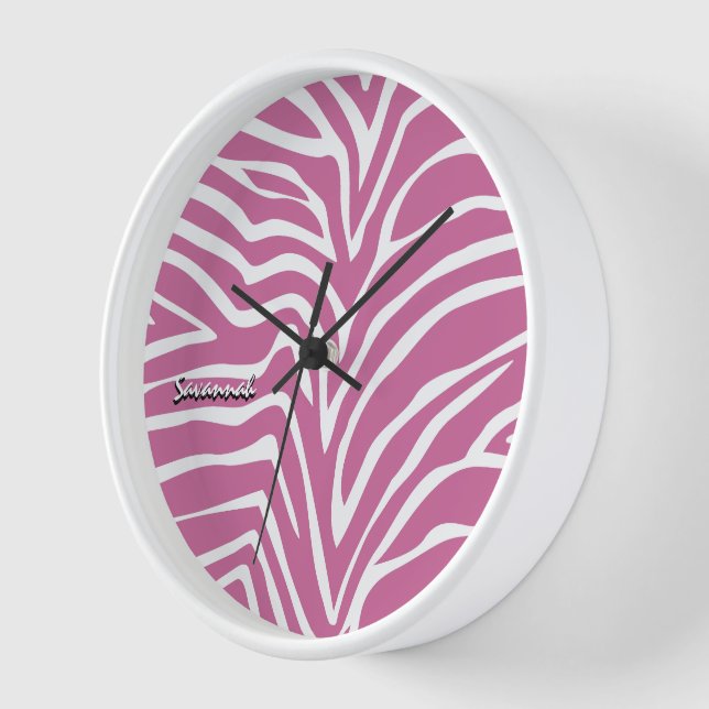 Personalised Black Pink Zebra Any Colour Wall Cloc Clock (Angle)