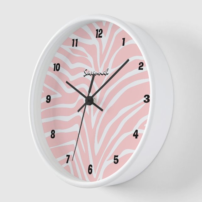 Personalised Black Pink Zebra Any Colour Wall Cloc Clock (Angle)